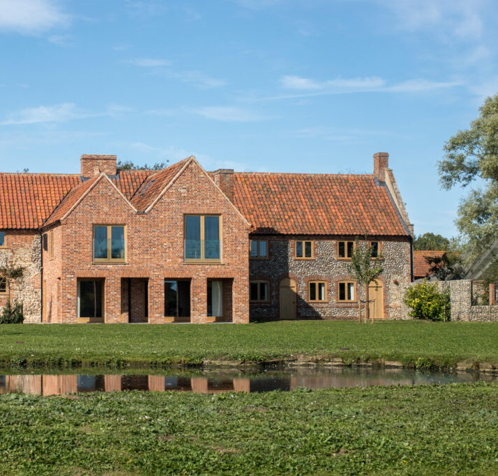 Traditional English tied flint cottages with modern renovation