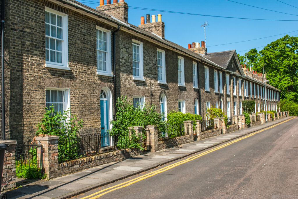 Row of terraced house in Cambridge, England.